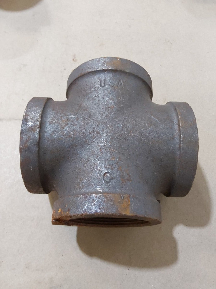 Black Iron Cross 2"  NOS 4-way TEE Female Fitting Pipe