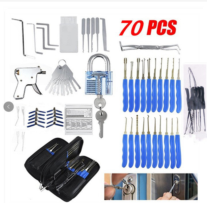 70Pcs Pick Set with Clear Lock for Locksmith Practice, Stainless Steel