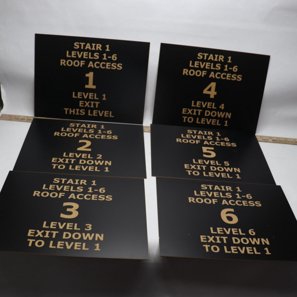 (6-Pk) Stair 1 Levels 1-6 Roof Access Stair Case Sign 12" x 9"