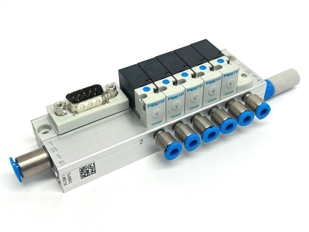 Festo MH1 Valve Manifold 6 Banks 197334 w/ 197008 Solenoid 5 QTY