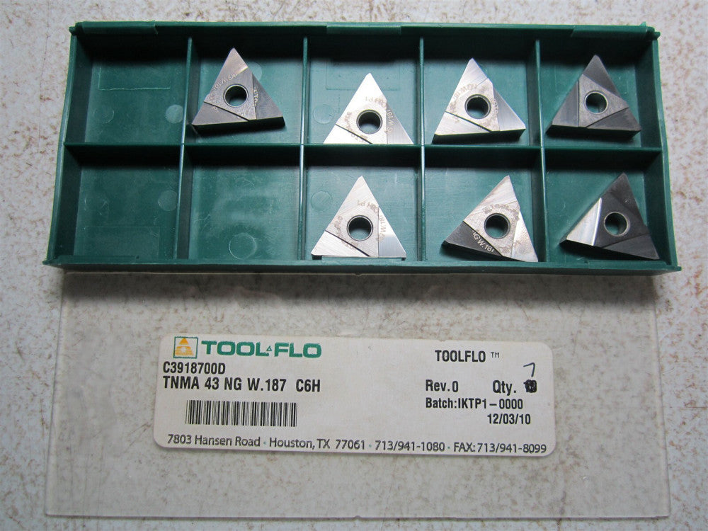 Tool-Flo (C3918700D) TNMA 43 NG W .187 C6H Carbide Threading Insert - Pack of 7