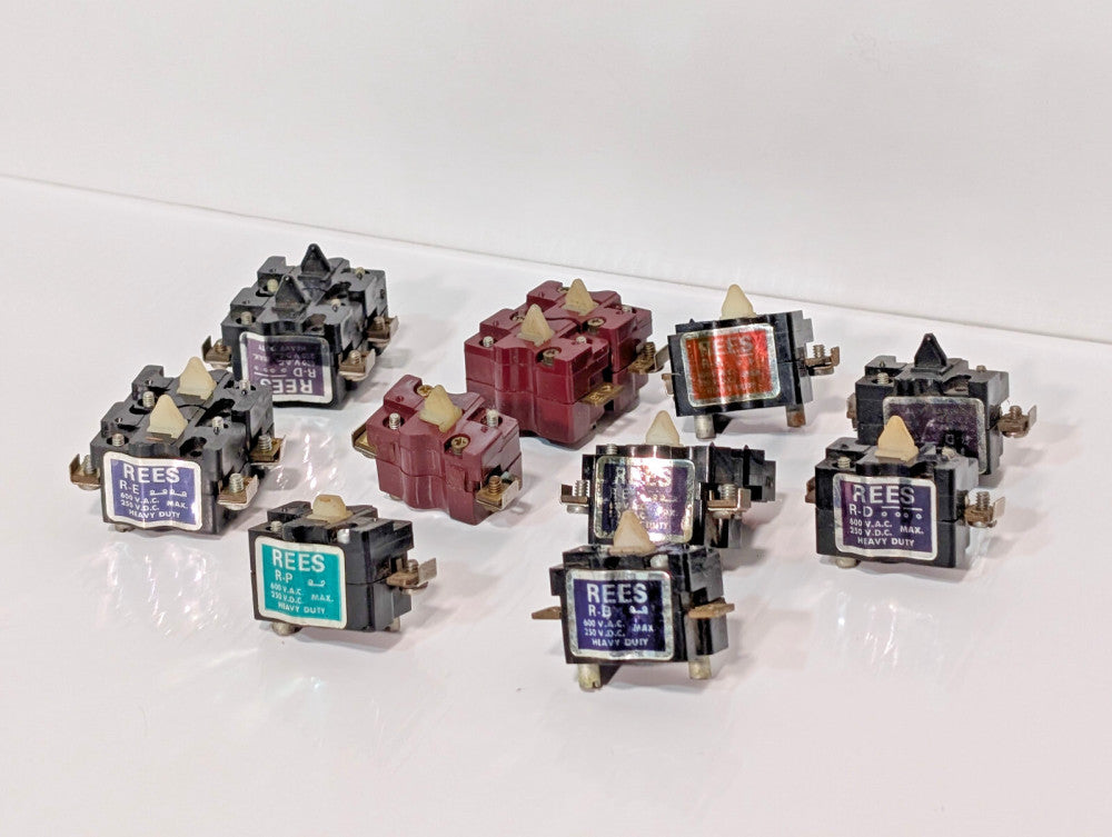 Lot of 13: Assorted REES Heavy Duty Control Contact Blocks, Most 600VAC, 250VDC