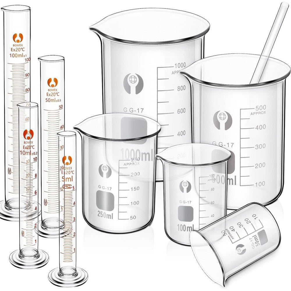 10 Pieces Glass Measuring Beaker and Graduated Measuring Cylinder with Stirri...