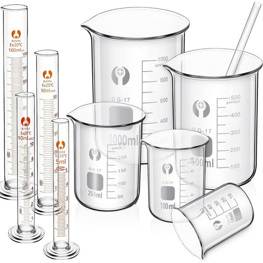 10 Pieces Glass Measuring Beaker and Graduated Measuring Cylinder with Stirri...