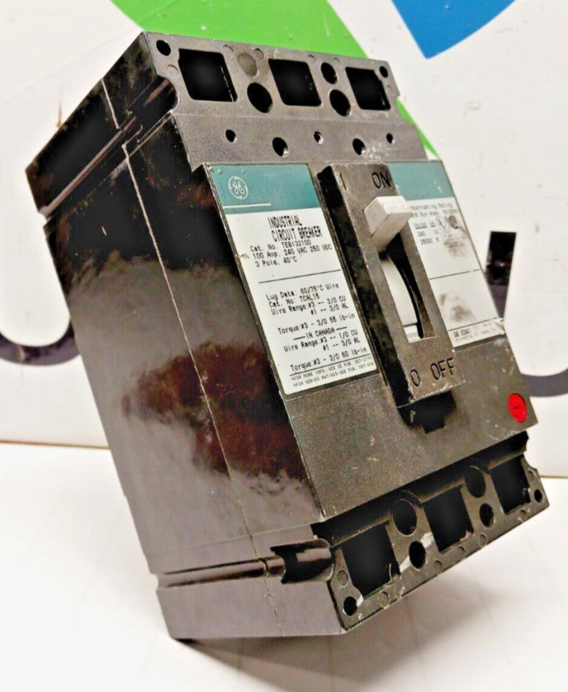 GE 100 Amp Circuit Breaker 240 VAC / 250 VDC 3 Pole  TEB132100