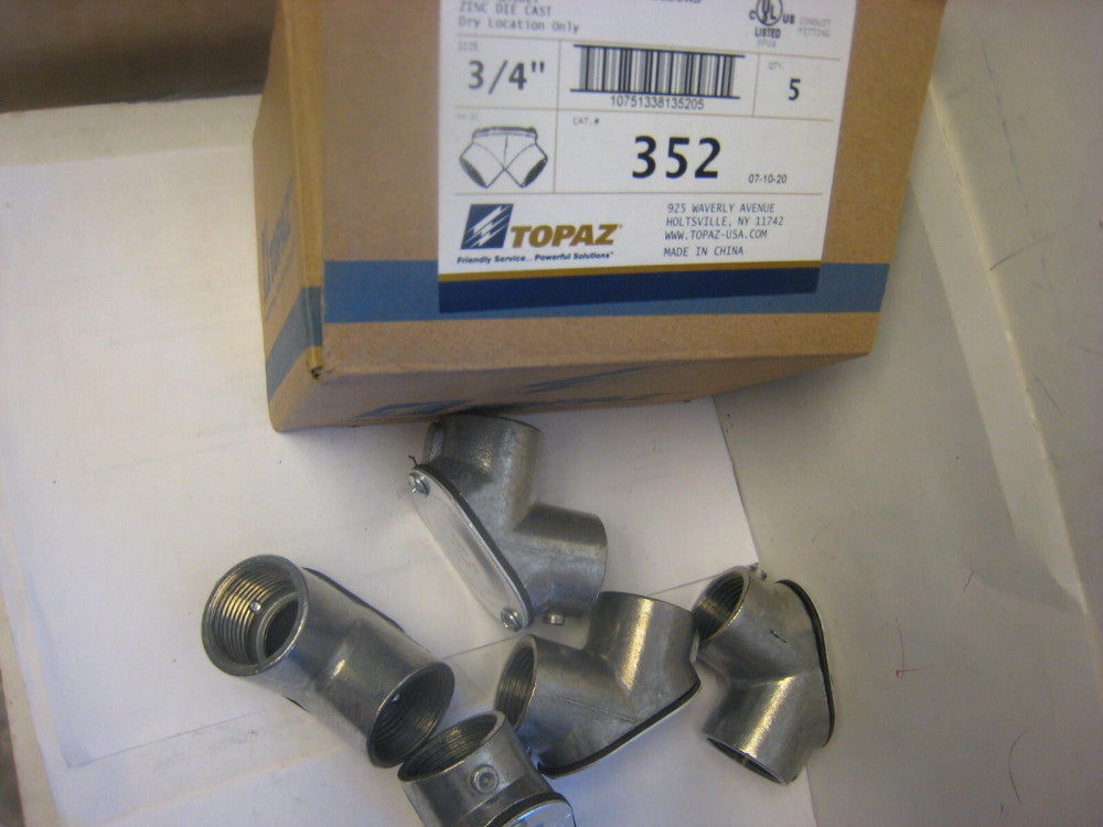 Topaz 352 Pull Through Elbow With Gasket 3/4" (Pack of 5)
