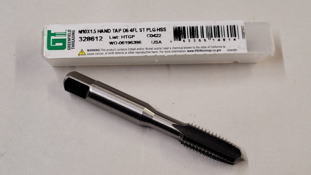 New Greenfield 328612 M10x1.5 Hand Tap Plug 4 Flute HSS