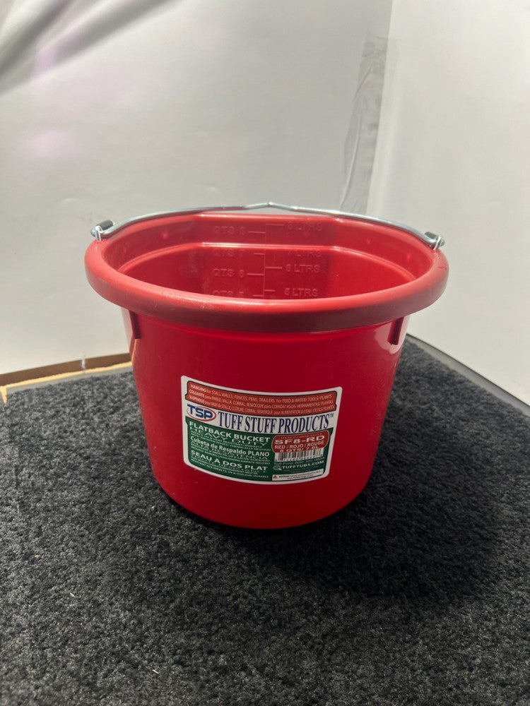 (QTY 2) Tuff Stuff Products SF8-RD Flat Back Plastic Bucket, 8 quarts, Red