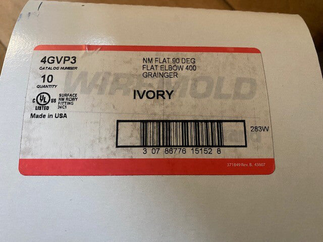 (10 Pack) WIREMOLD 411 / 4GVP3 90 Degree Flat Elbow 400 Series Ivory