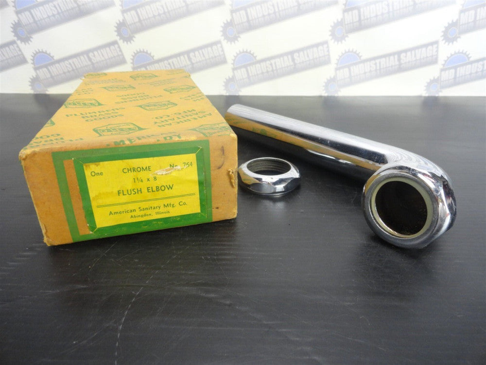 AMERICAN SANITARY Mfg - PN - 764 - Flush Elbow 1 1/4" x 8", Chrome Plated -(NEW)