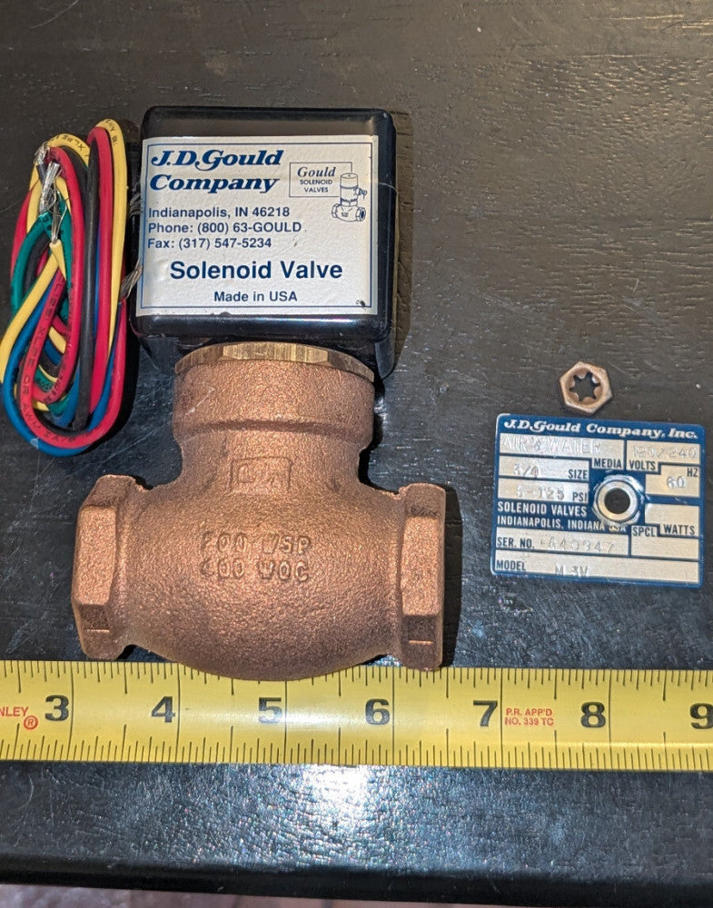 JD Gould M3-V 3/4" NPT 125 PSI Air/Water Solenoid Valve 120/240V 60Hz