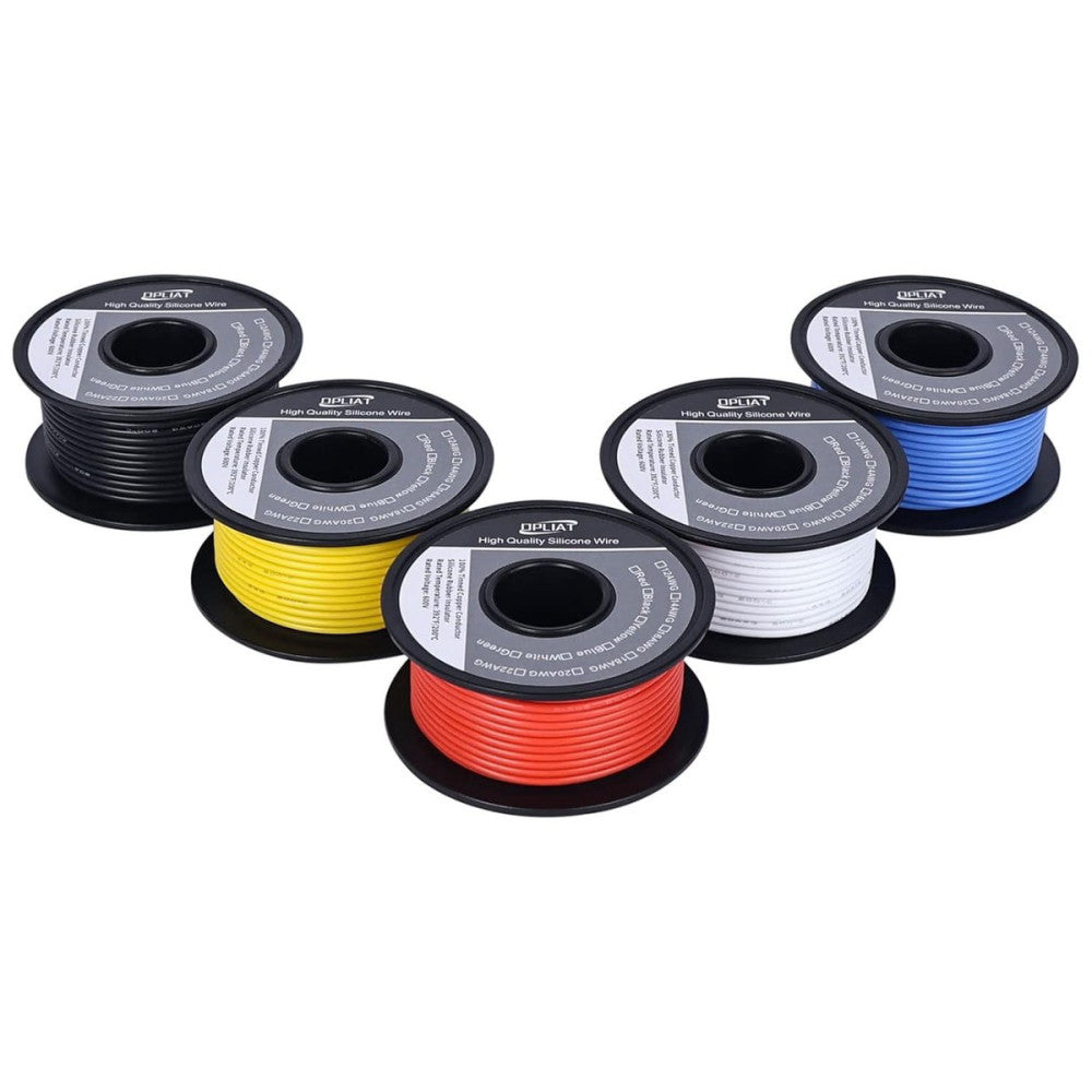 22AWG Flexible Silicone Electrical Wire 300FT【5 Color Each 60ft】 22 Gauge AWG