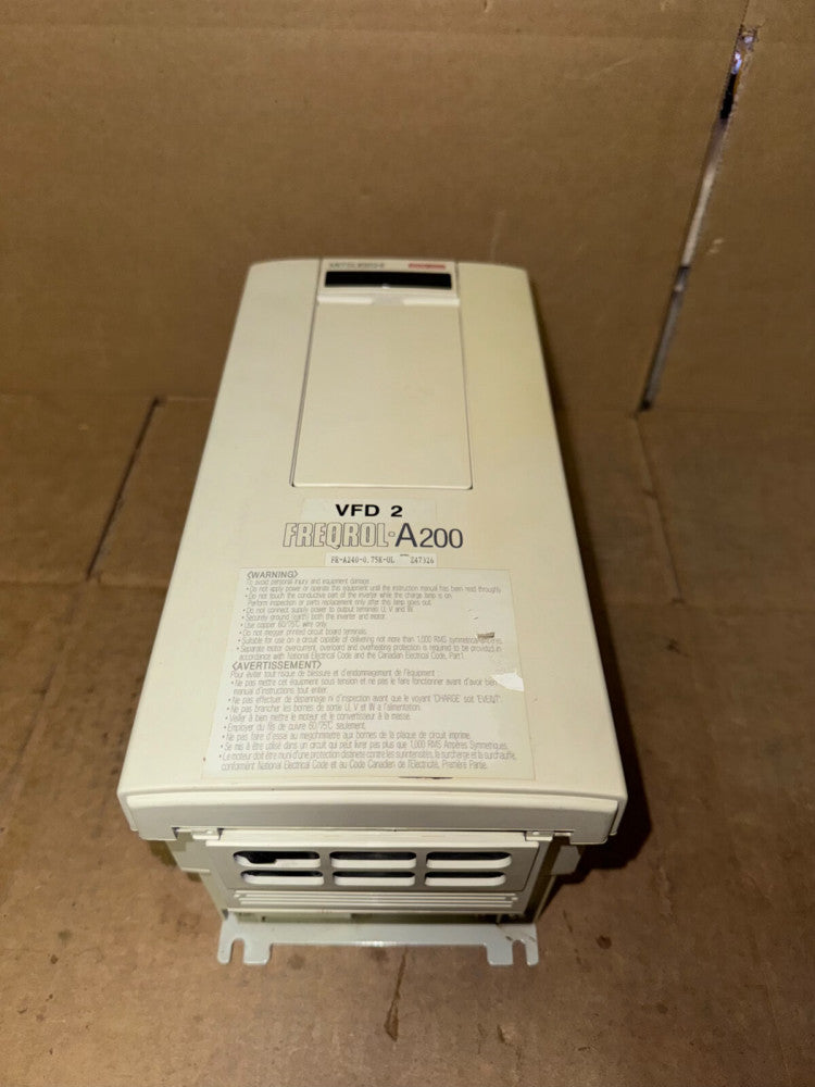 MITSUBISHI FR-A240-0.75K-UL FREQROL A200 AC DRIVE, 380-V, USED! MAKE OFFER!