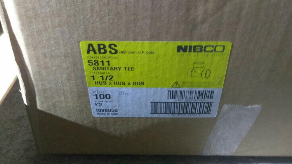 (100) NEW NIBCO 5811-2 ABS-I 1-1/2" x 2" PVC PLUMBING TEE, NNB