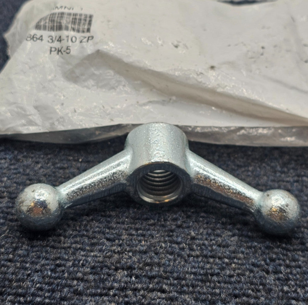 (QTY 5) 864 3/4-10 ZP: Wing Nut 3/4"-10 Malleable Iron Plated 1.875" Ht 4-1/2"