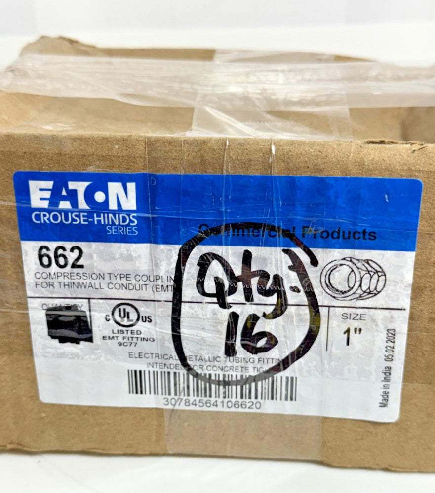 (Box of 16) Eaton 662 1" Compression Type Coupling for Thinwall Conduit EMT