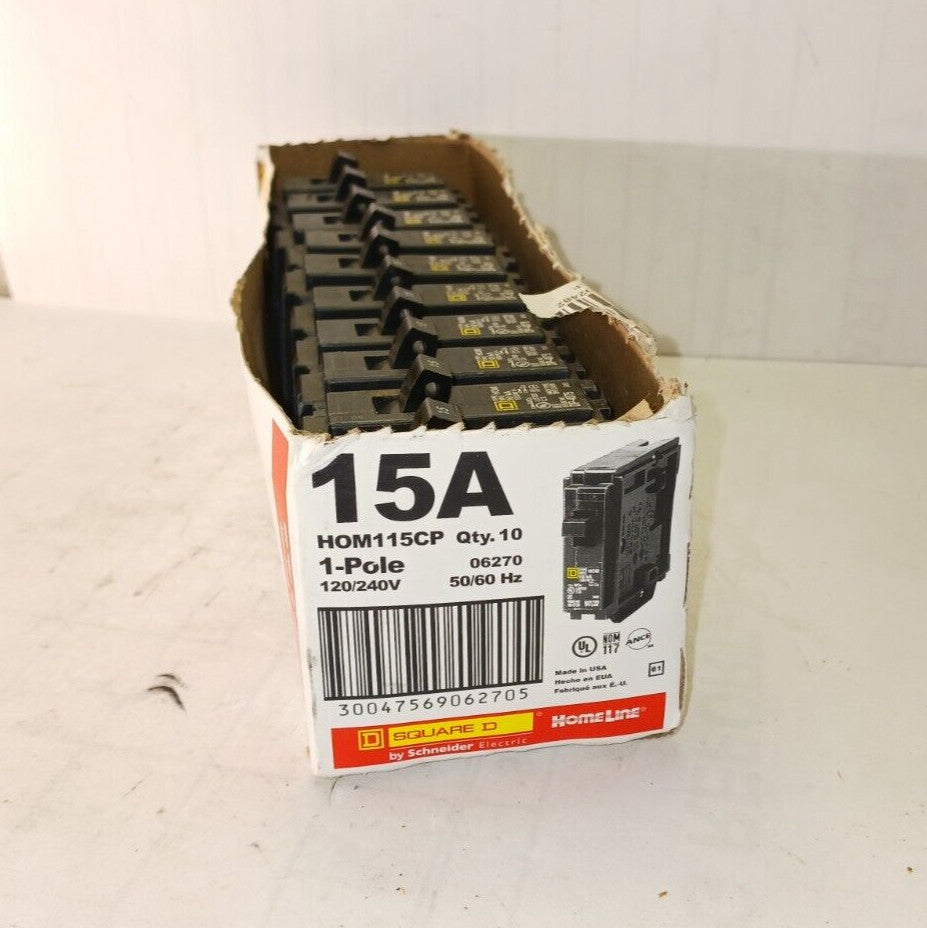 10) NEW SQUARE D 15 AMP CIRCUIT BREAKERS 120/240 VAC  HOM115CP  LOT OF 10