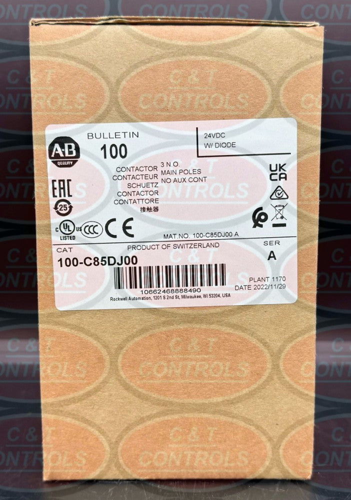 Allen Bradley 100-C85DJ00 3P 85A 24V DC IEC Contactor New In Box USA Stock