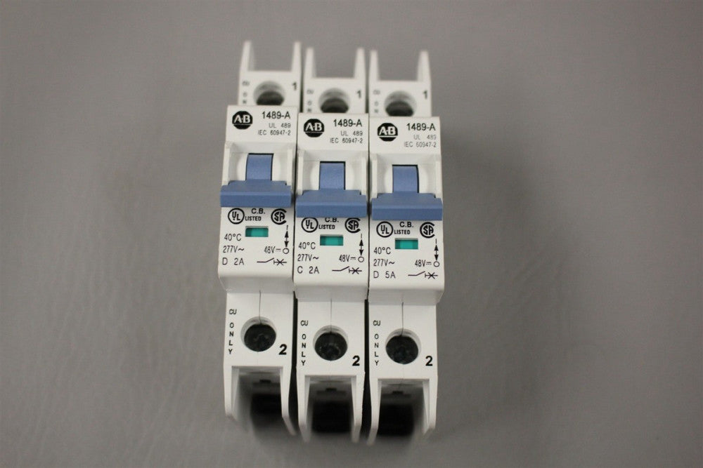 Lot of 3 ALLEN-BRADLEY CIRCUIT BREAKERS 2A/5A 1489-A1D050 1489-A1D020