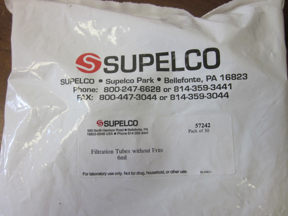 # 57242 SUPELCO Filtration Tubes Without Frits 6ml *** PACK OF 30***  (NEW)
