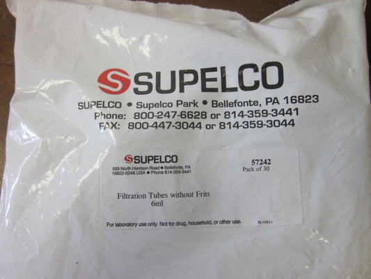 # 57242 SUPELCO Filtration Tubes Without Frits 6ml *** PACK OF 30***  (NEW)