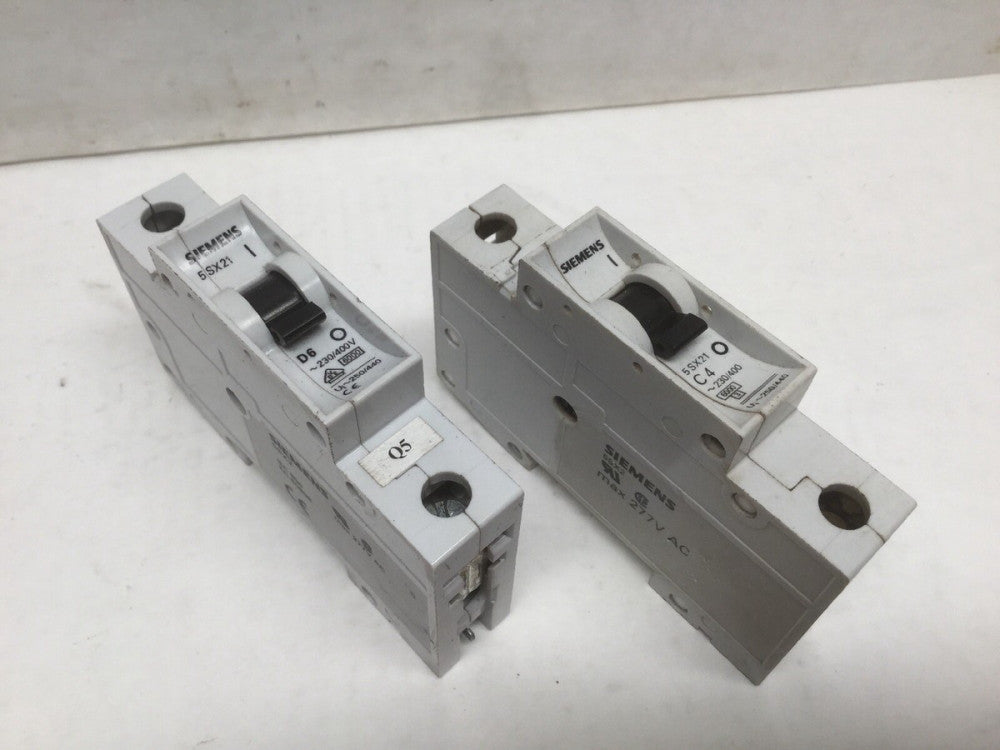SIEMENS 5SX21 D6 & C4 Single Pole Circuit Breaker (2 Breakers)