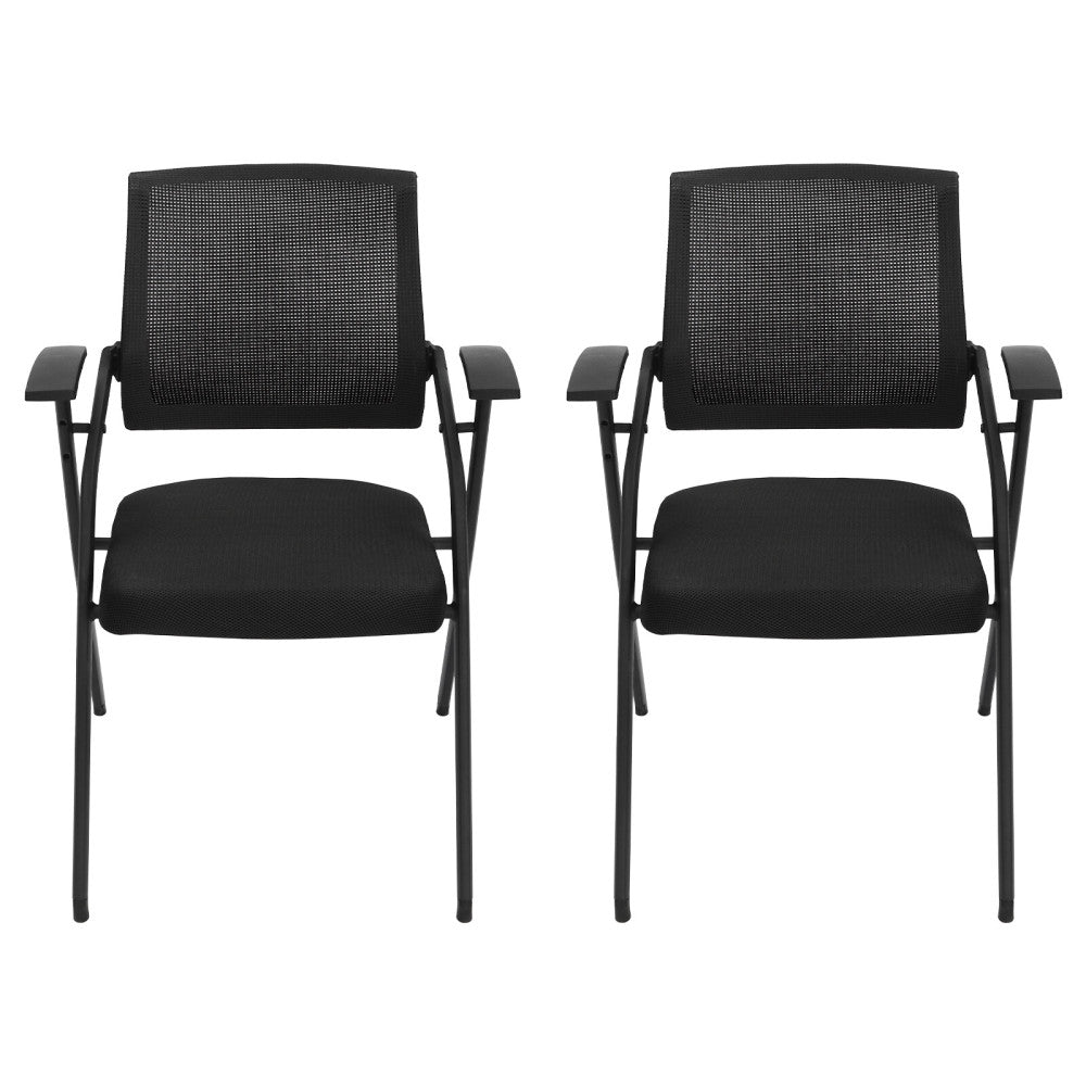 2Pcs Foldable Office Reception Guest Chair Waiting Room Chair W/ Mesh Net Back 