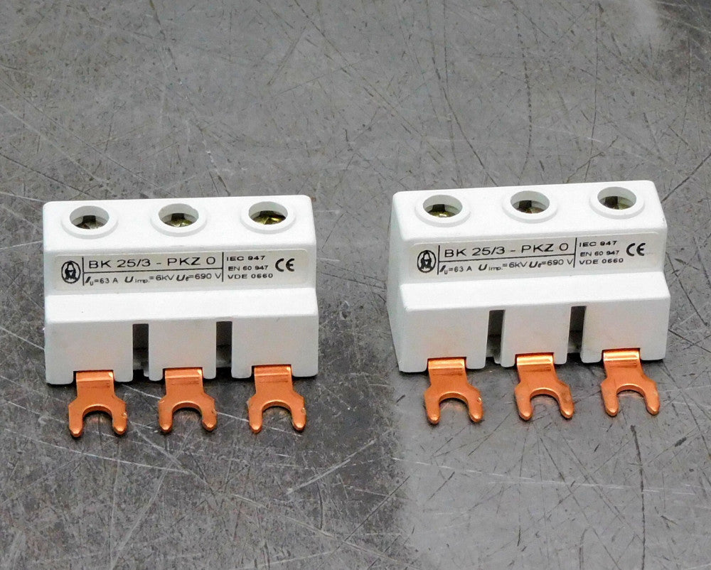 Eaton BK 25/3-PKZ0 Terminal Connect Wire Feeder Bar 690V 63A Lot of Two (2)