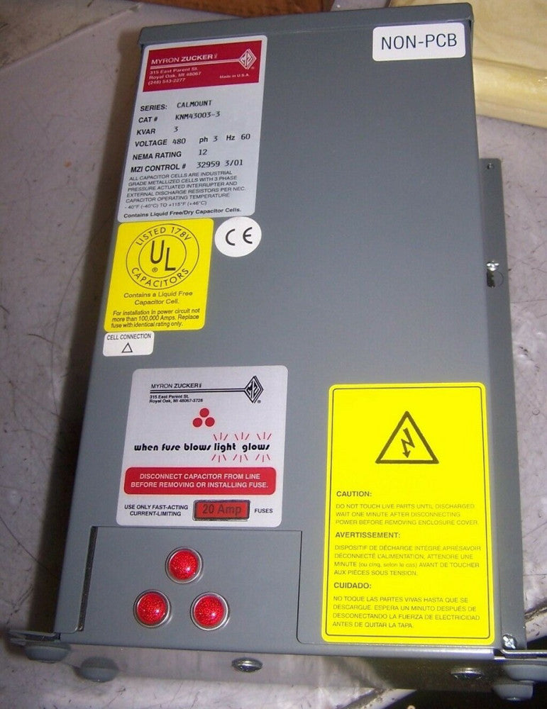 NEW MYRON ZUCKER KNM43003-3 CALMOUNT CAPACITOR CELL 3 PHASE 3 KVAR 480V 60 HZ