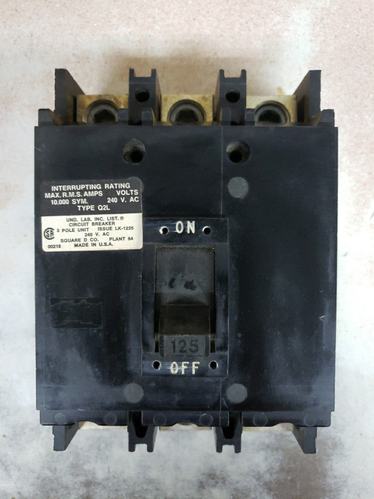 NOS SQUARE D Q2L Q2L3125 125 AMP, 125A 240 VAC 3 POLE CIRCUIT BREAKER G