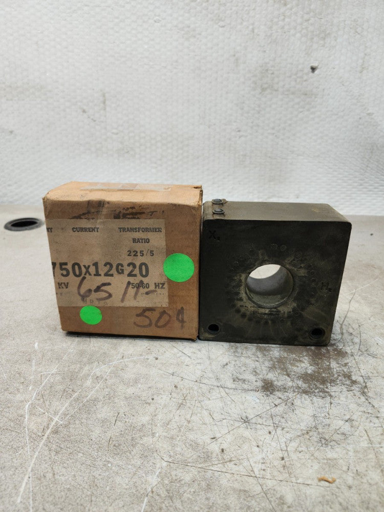 NEW IN BOX GE CURRENT TRANSFORMER RAITO 225:5 TYPE JCH-0, 750X12G20