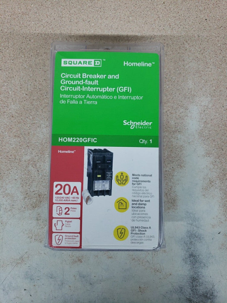 Square D HOM220GFIC 20A Circuit Breaker & GFIC    