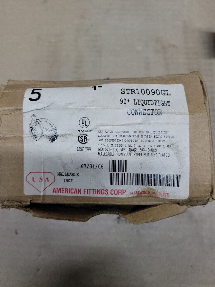 New Old Stock! American Fittings STR10090GL 1" LiquidTight Connector Lot of 5