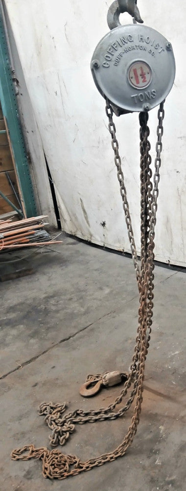 DUFF NORTON COFFING 1-1/2 TON MANUAL CHAIN HOIST 8' OF LIFT 3,000 LBS 25' CHAIN