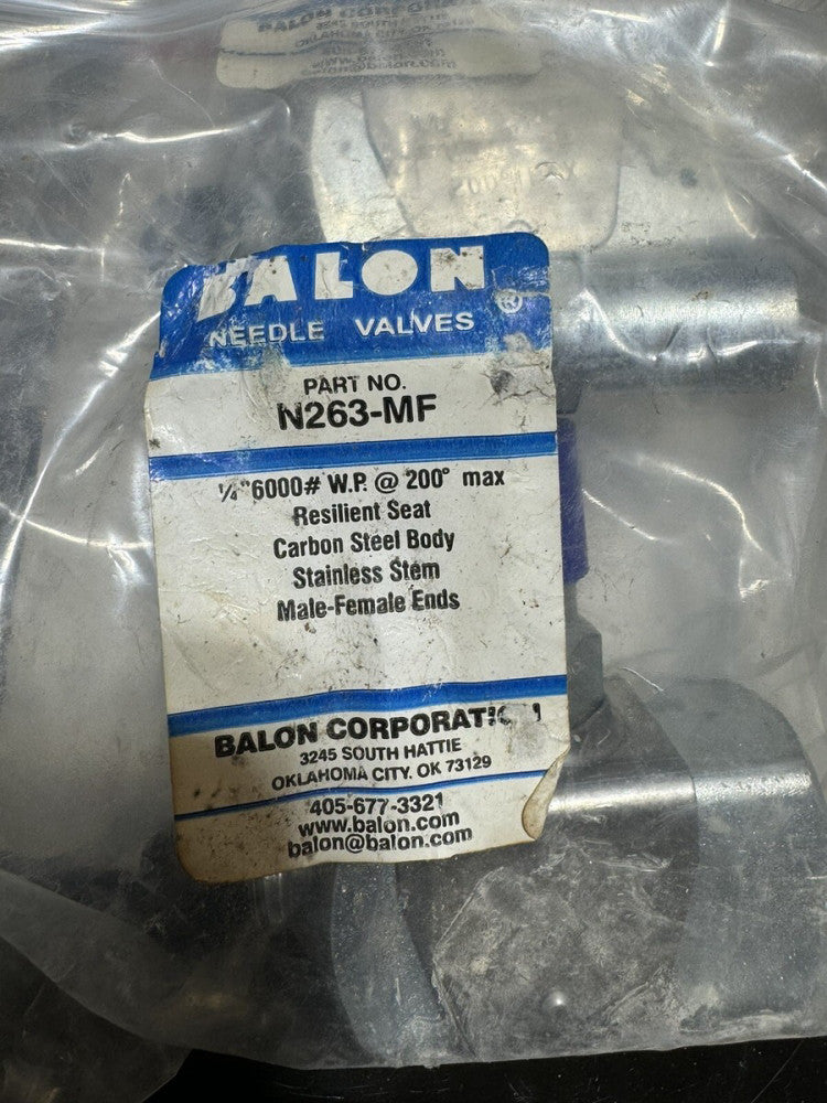 New Needle Valve BALON N263MF 1/4" Male x Female NPT 6000 psi Resilient Seat