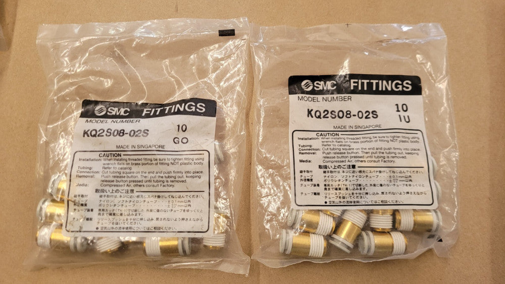 Lot of 20 (2 Bags of 10) SMC Pneumatics KQ2S08-02S 5/16"/8mm Tube x RC1/4" Male