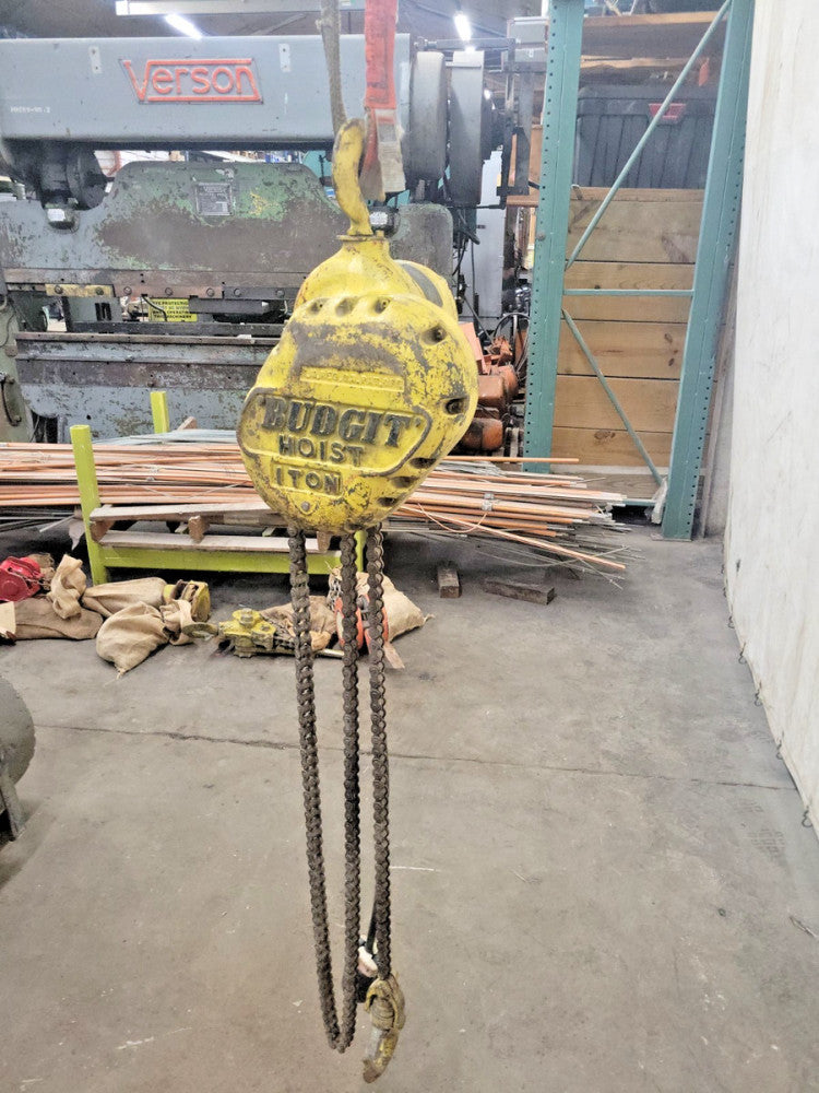 BUDGIT ELECTRIC CHAIN HOIST 1 TON MODEL 112704, 3-PHASE, 116" CHAIN LENGTH