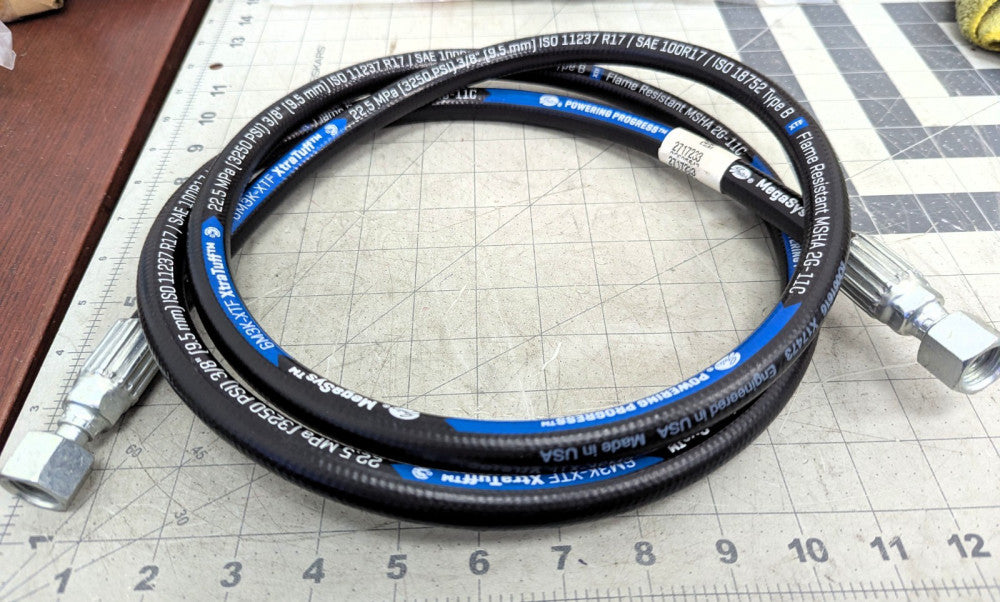 3/8” x 80” 3250 PSI 2 Braid Hydraulic Hose Abrasion, Fire, Oil, Weather Resistan