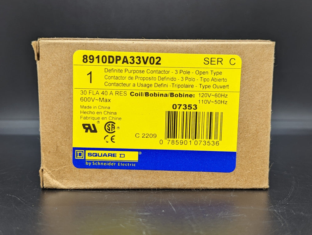 Square D 8910DPA33V02 30A 3P 120V DP Contactor New in Box USA
