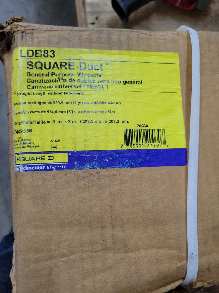 SQUARE D LDB83 SQUARE-DUCT 3' STRAIGHT LENGTH W/O KNOCKOUTS 8"X8" ***NIB***