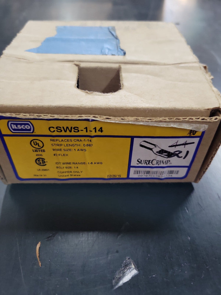 NEW BOX OF 21 ILSCO CSWS-1-14 1HOLE LUG