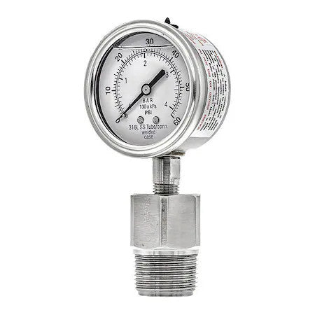 Pic Gauges 301L254d/5Jjja00 Vacuum Gauge With Diaphragm Seal, 0 To 60 Psi, 2