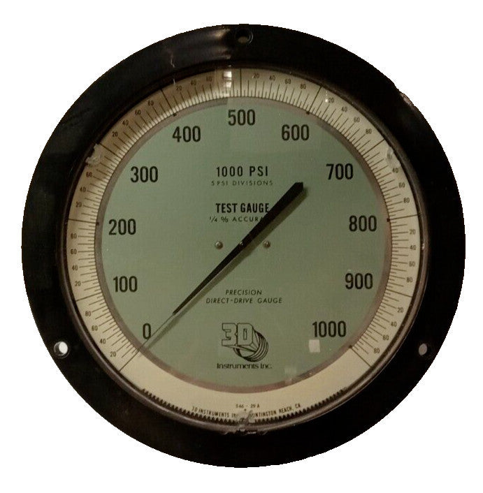 NEW 3D INSTRUMENTS PRECISION DIRECT DRIVE GAUGE 0-1000 PSI 1/2" NPT  25546-29C21