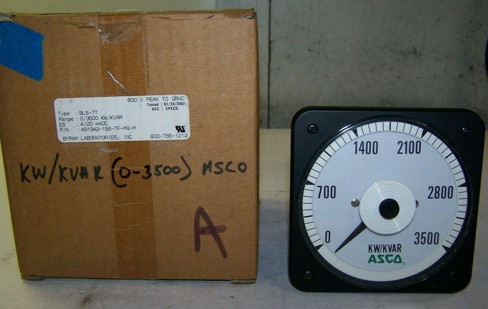 NEW ASCO CROMPTON BLS-77 0-3500 KW/KVAR PANEL METER  491942-158-TF-MQ-M
