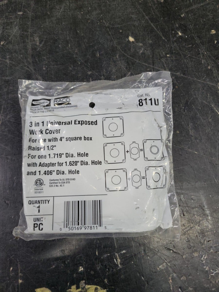 1) New Hubbell 811U 4 in. Square Cover Exposed Work, 1.719 in. dia. 30A