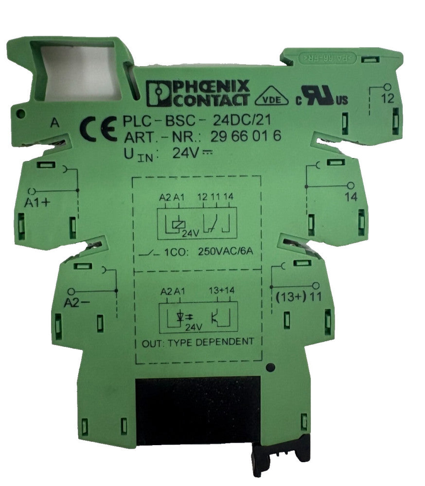 PHOENIX CONTACT TERMINAL RELAY PLC-BSC-24DC/21 GREEN PUSH IN INPUT 24VDC