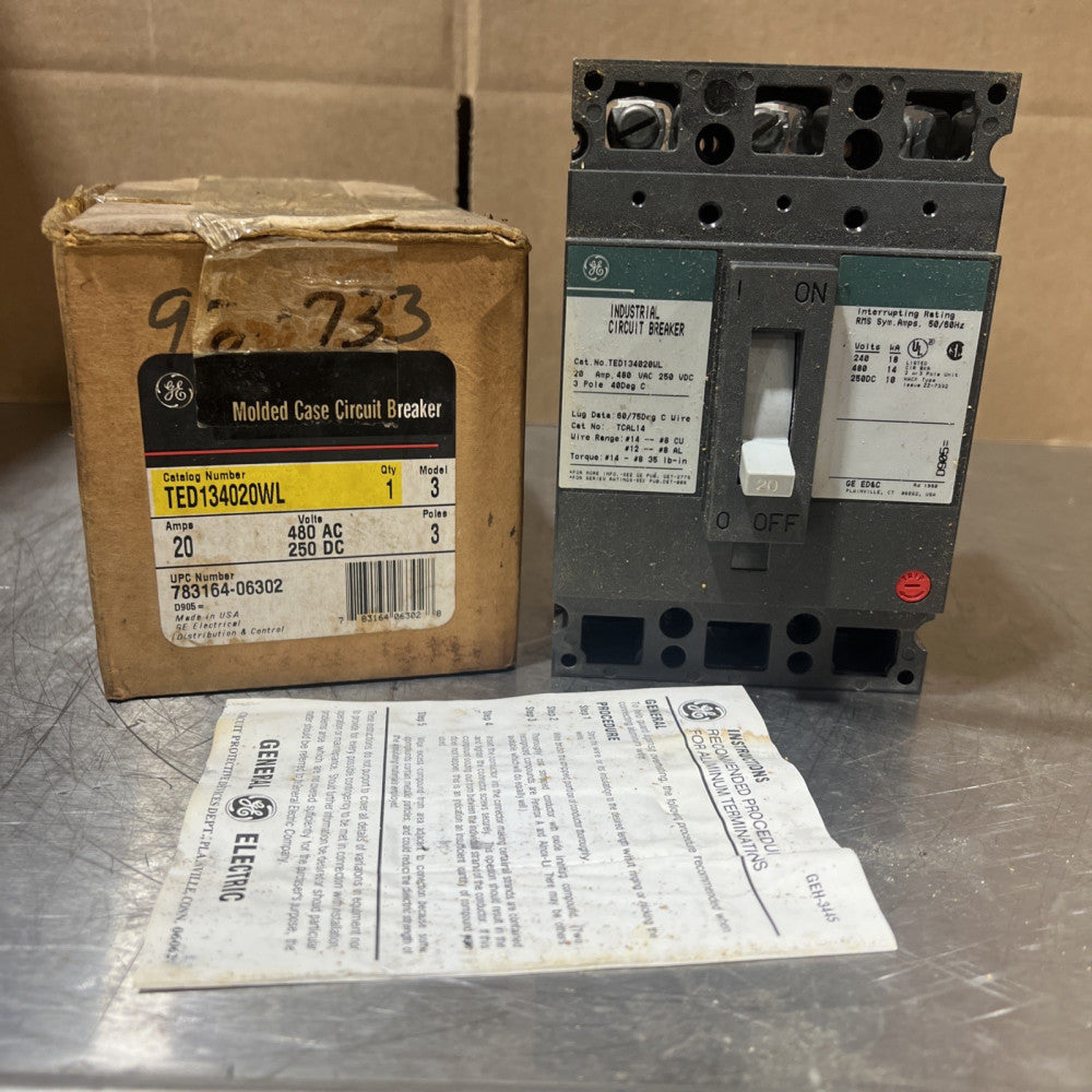 General Electric TED134020WL 3 Pole Circuit Breaker Nos Surplus