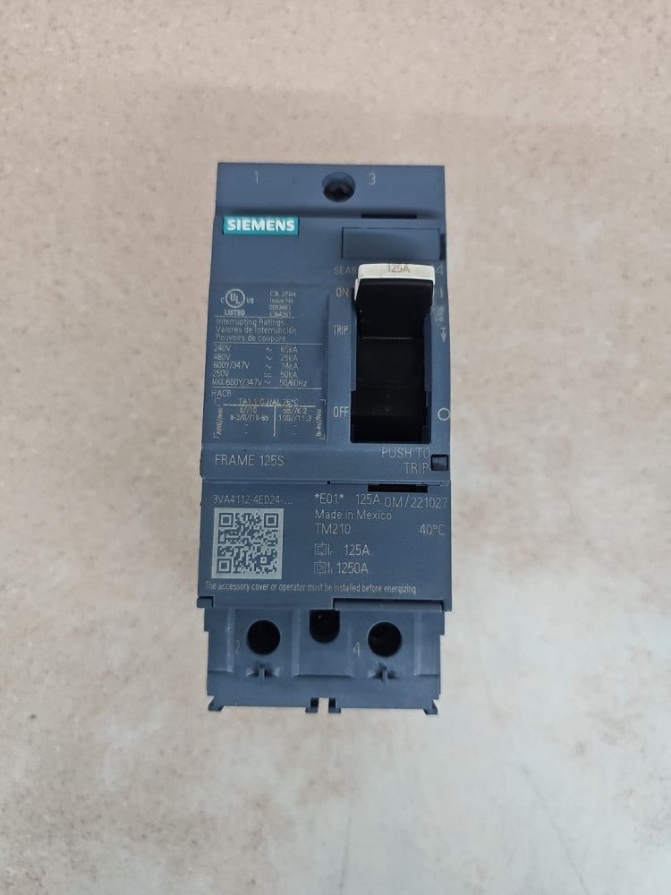 New Take Out Siemens 3VA4112-4ED24-0AA0 125A 2 Pole Breaker