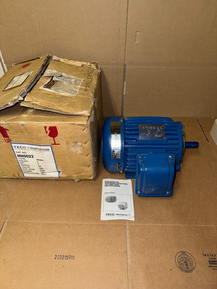 TECO WESTINGHOUSE HH0022 2-HP ELECTRIC MOTOR, 3600-RPM, 145T-FRAME NEW-OPEN BOX!