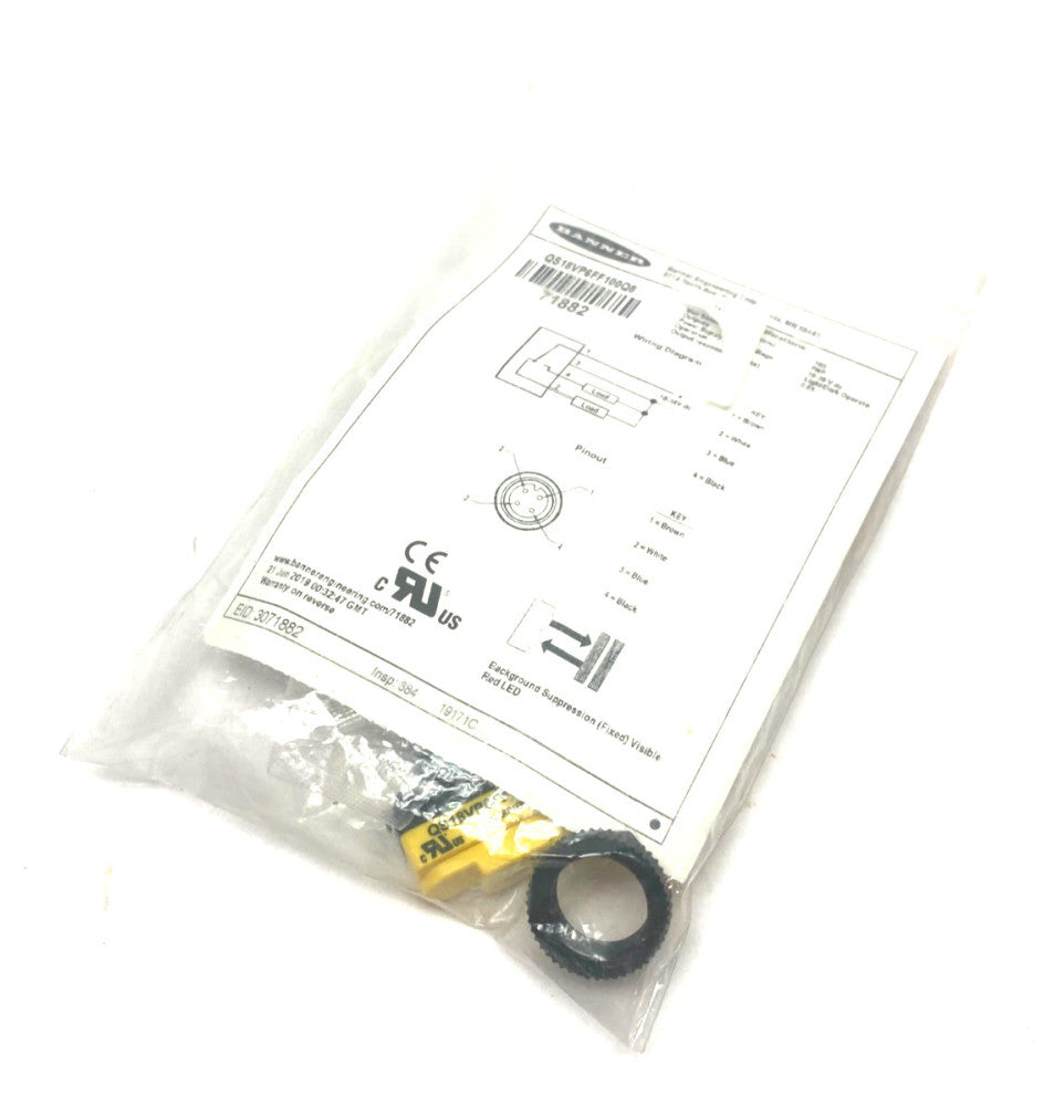 Banner QS18VP6FF100Q8 WORLD-BEAM Fixed Field Photoelectric Sensor 71882